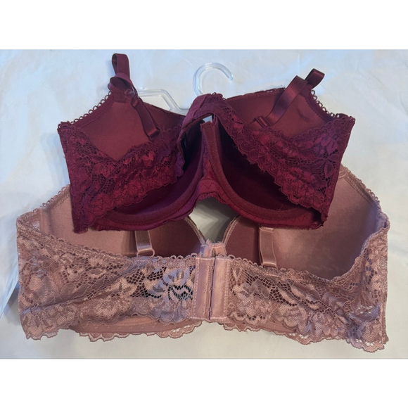 Women's Rene Rofe Bras 38C Pink Burgundy Lightly Padded Lace 2-Pack - Picture 2 of 5